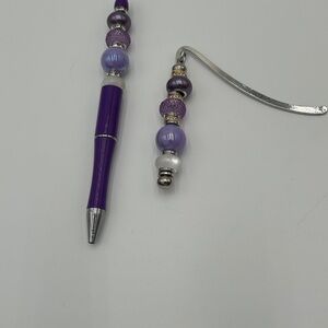 Purple Beaded Pen and Bookmark Set with gift box